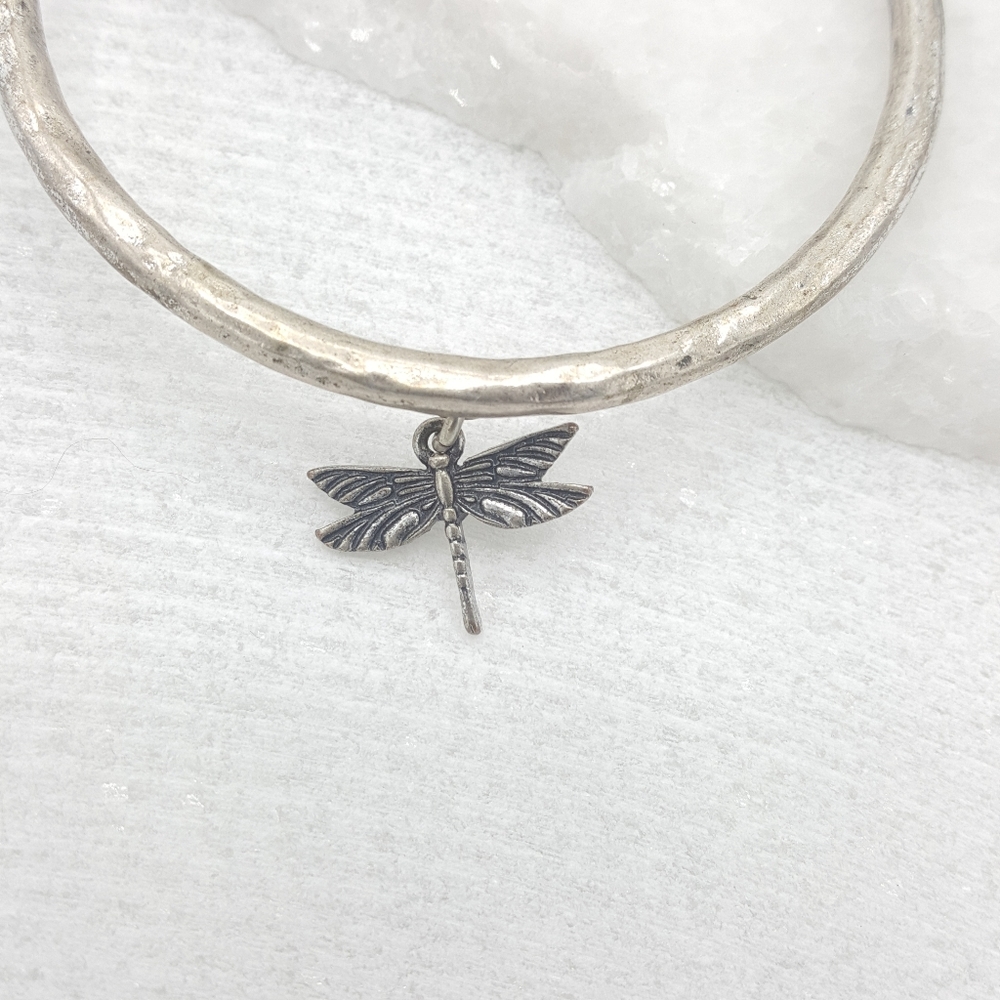 Dragonfly Charm Silver Bangle - image 3
